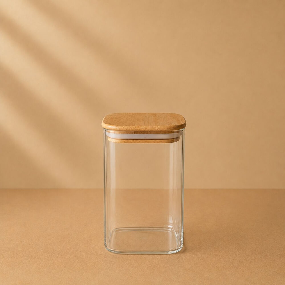 FRASCO TAPA MADERA 15CM CUADRADO