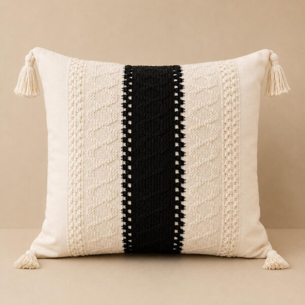 FUNDA DE COJIN 45X45 BLANCO CON NEGRO