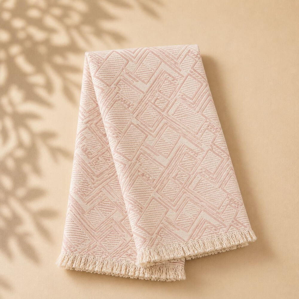 PAÑO DE COCINA GEOMETRICO ROSADO